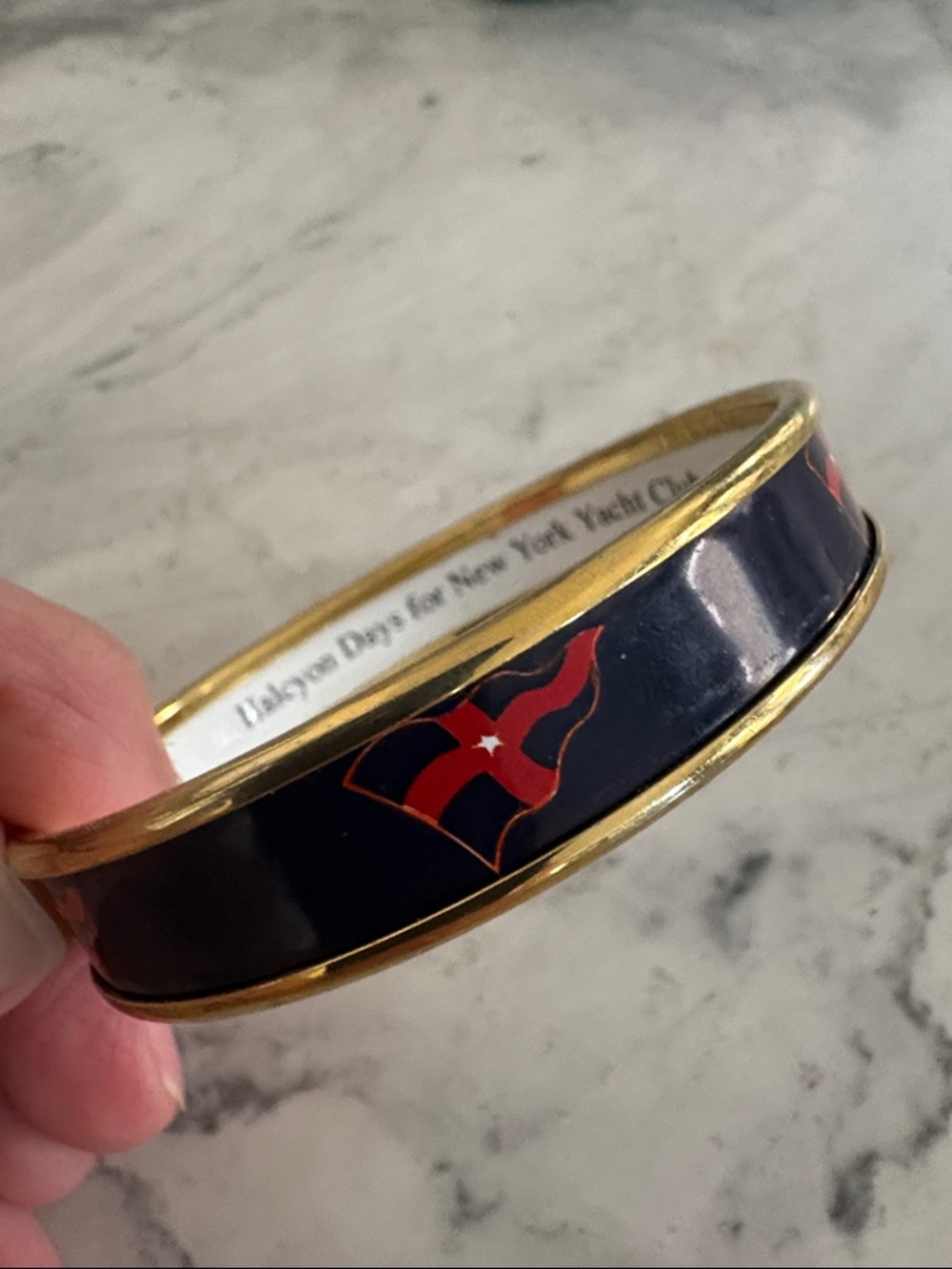 New York Yacht Club x Halcyon Days Navy Enamel Bangle w/NYYC Nautical Flag Motif
